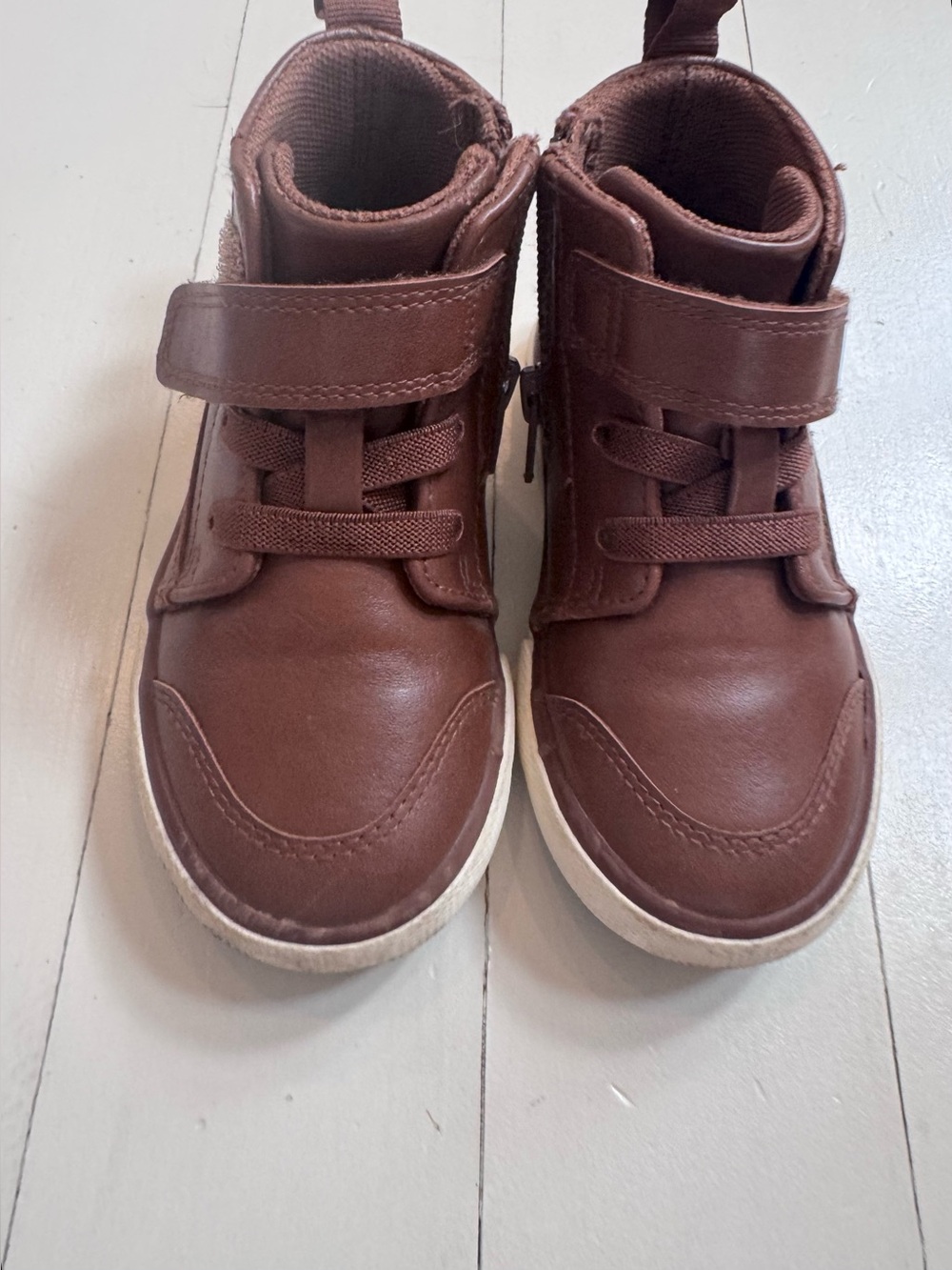 Kids Brown High-Top Sneakers with Hook-and-Loop Strap